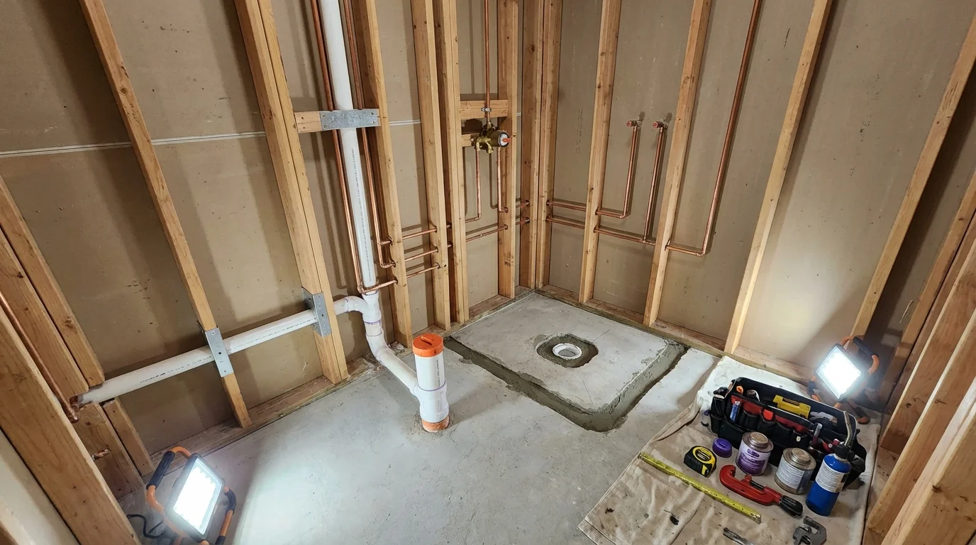 Bathroom rough-in plumbing during remodel by Johns Plumbing LLC in Homestead