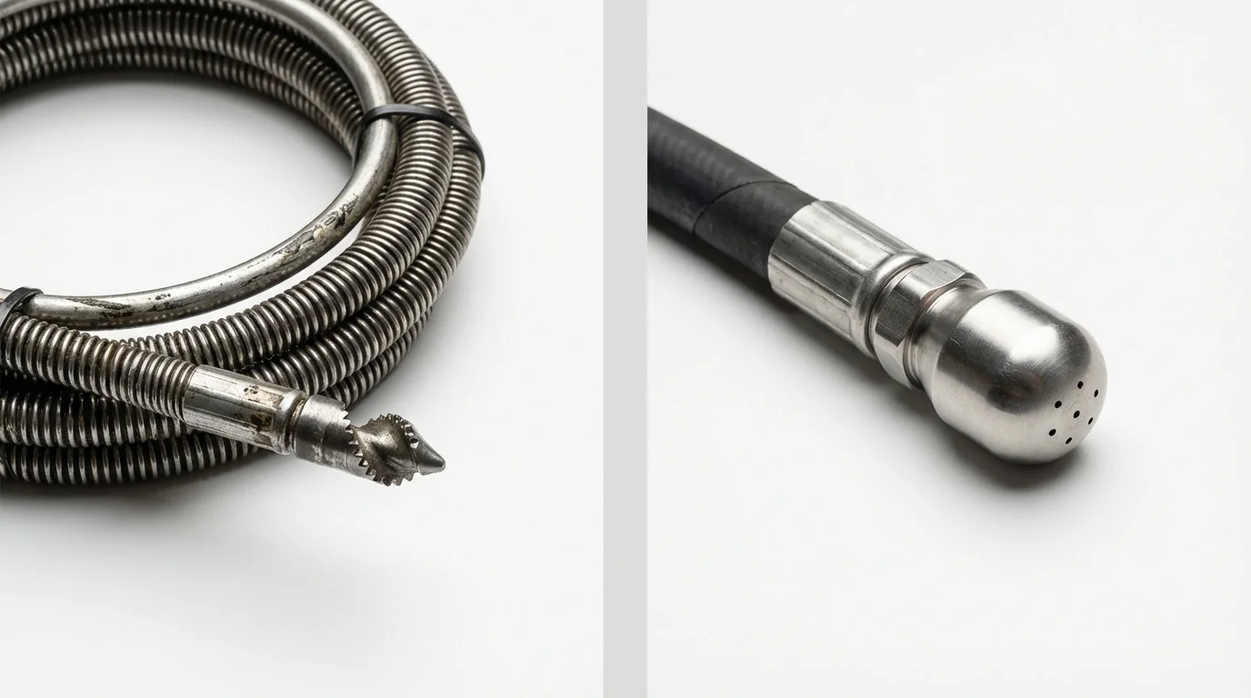 Drain snake cable and hydro jetting nozzle used for drain cleaning in Homestead, PA