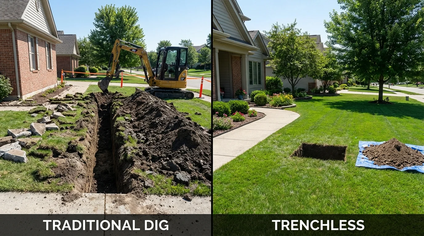 Trenchless sewer repair with minimal yard damage versus traditional excavation in Homestead, PA